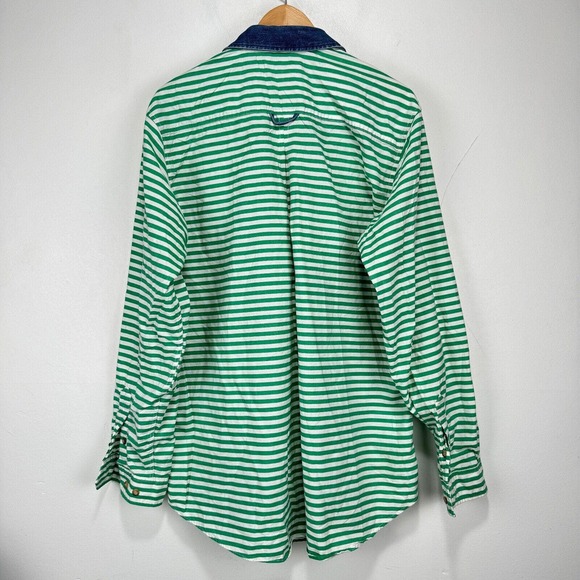 Panhandle Slim Rough Stock Western Shirt Men Large Green White Denim Collar - Picture 6 of 10